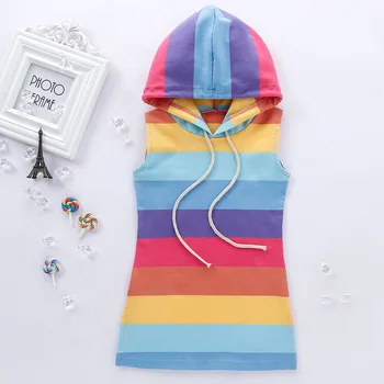 

summer dress girls clothes Toddler Baby Kids Girls Rainbow Striped Hooded Princess Dress Casual Clothes платье платье летнее #4