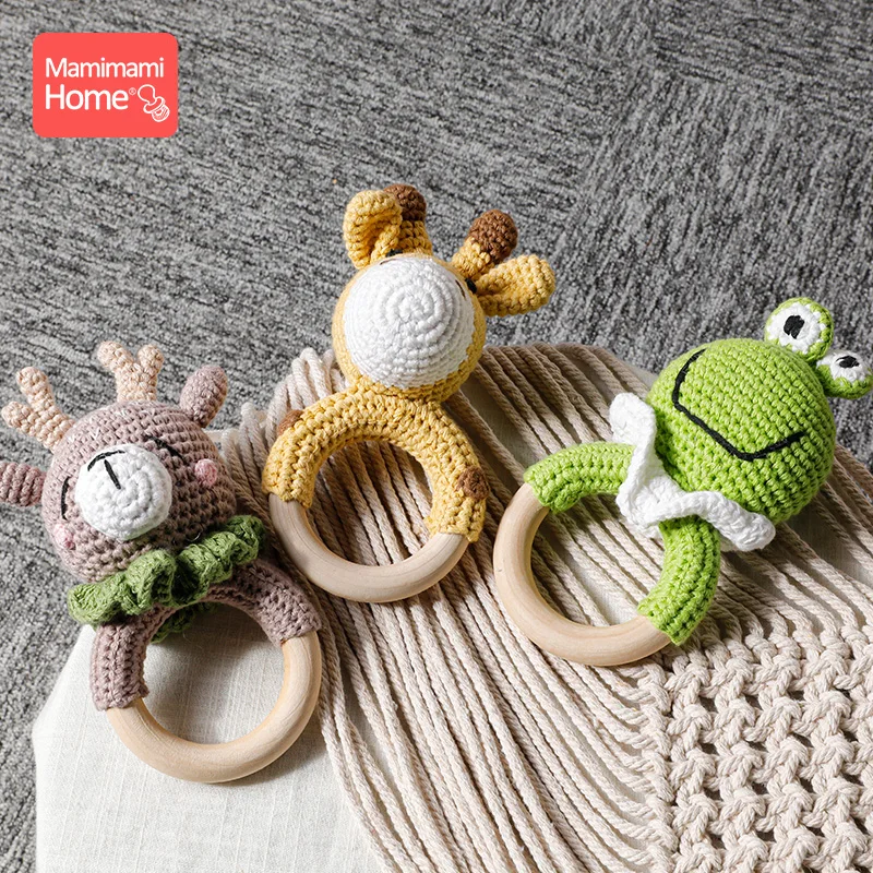 Baby Wooden Teether Crochet Giraffe Rattle Toy BPA Free Wood Rodent Rattle Baby Mobile Gym Educational Toys 1Pc teething toys baby teething toys
