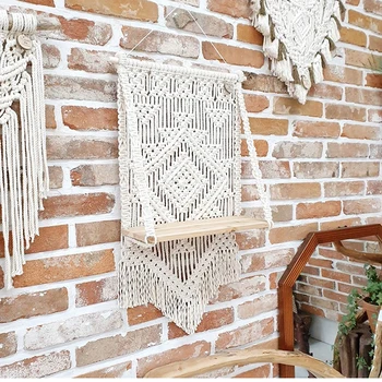 

Plant Shelf Wall Hanging Tapestry Macrame Wall Art hand-made Dyed Tapestry Lace Fabric Bohemia Tassel Boho Home Decoration Gift
