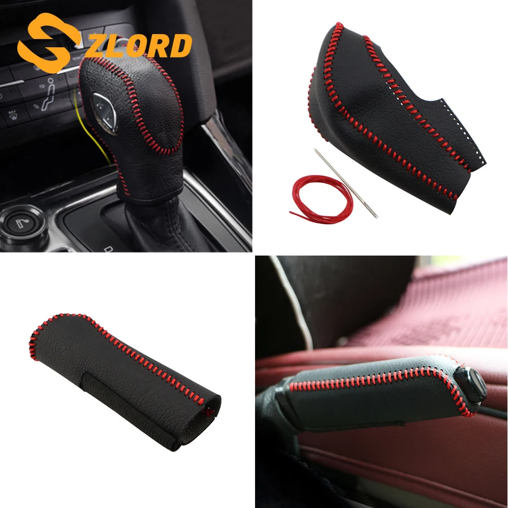 

Zlord Car Gear handbrake Cover PU Leather For FORD Focus 2012-2018 New Fiesta 2013-14 Ecosport 2016-2018 Gear Shift Knob Cover