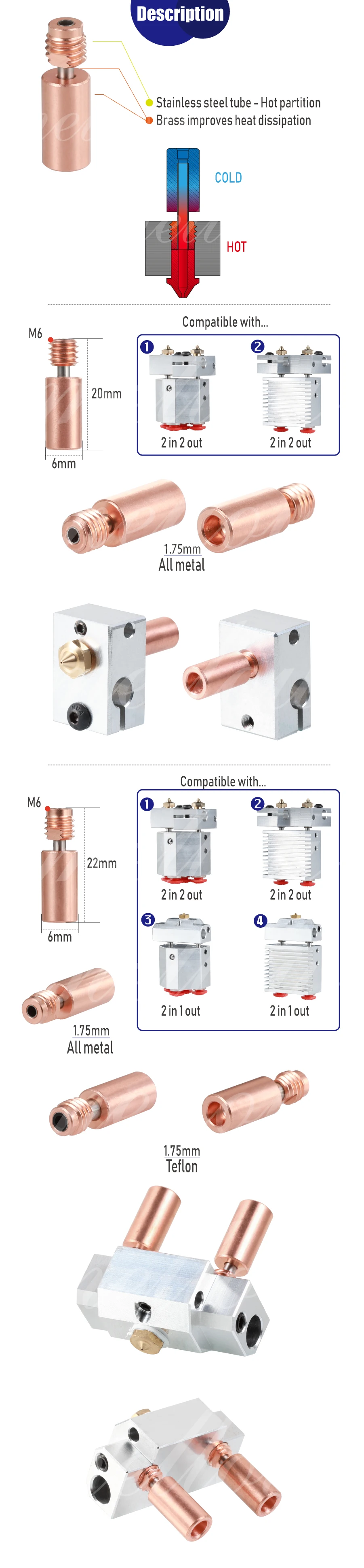 Cyclops + - Quimera + Mais 2 em 1j-head Kit para Peças de Impressora Mellow Dupla Extrusora Crazy Heat Break v6 Multi-extrusão Hotend 3d 4 Computador e Escritório