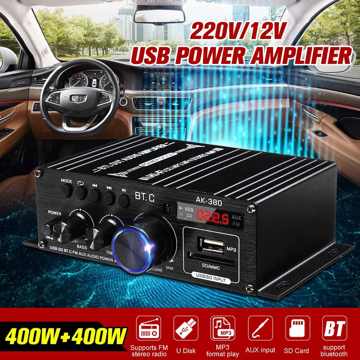 Ak380/AK170 800W Power Amplifier Audio Home Theater Amplifier Car BASS 2  Channel bluetooth Amplifier Class D FM Radio USB/SD AUX|Amplifier| -  AliExpress