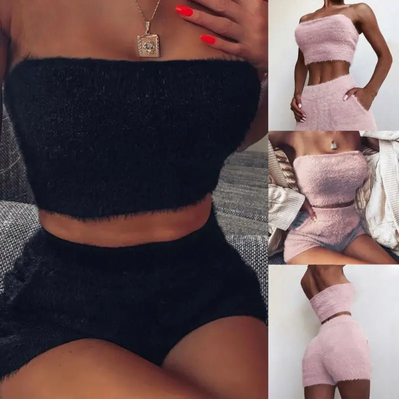 

Women Crop Top Short Skirt Bodycon Evening Cocktail Party Two Piece Set Dress