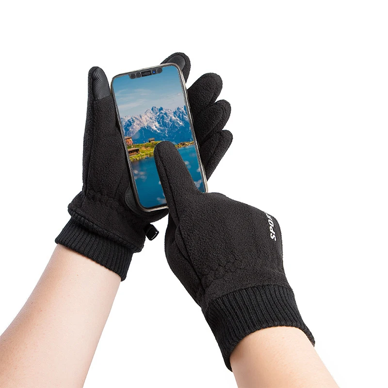Unisex Thermal Gloves Polar Fleece Touch Screen Non Slip Full Finger