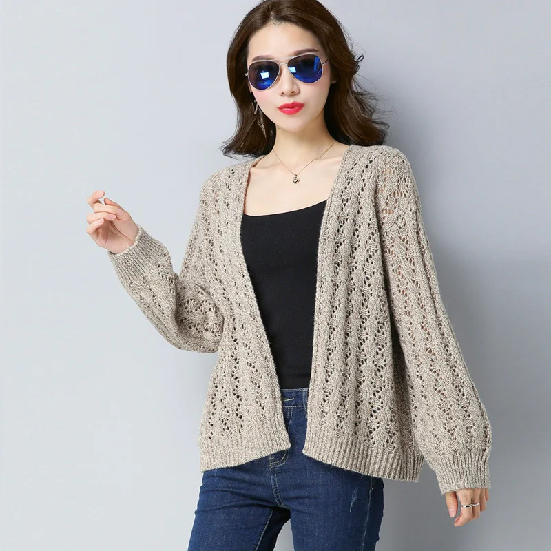 

Hollow Out Lace Cardigan Women 2019 Autumn Fall Long Sleeve Open Stitch Knitted Outwear Ladies Knitting Outwear Coat V Neck Tops