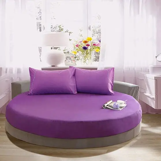 Чистый хлопок, круглая натяжная простыня, европейский стиль, однотонное покрывало, постельное белье круглого диаметра 200-220 см - Цвет: Фиолетовый