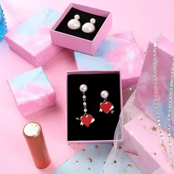 

Marble Print Gift Jewelry Box Ring Earrings Sponge Storage Container Package Bag Earrings Ring Necklace Bracelet Gift JewelryBox