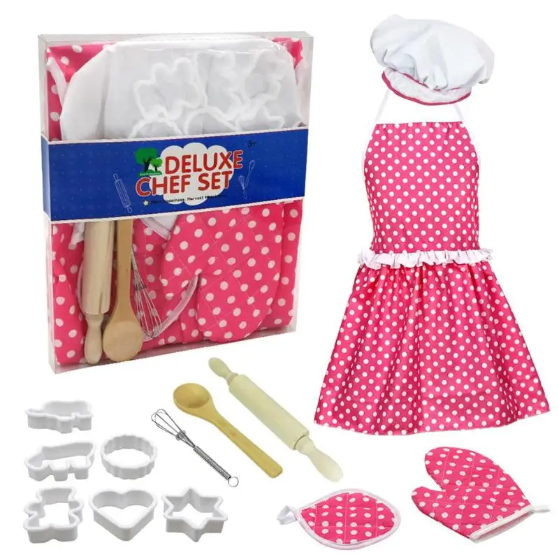 13pcs Kids Pretend Chef Role Play Set With Dress Up Costume And Kitchen Accessories Kids Pretend Play Toy Set Cookies Toys