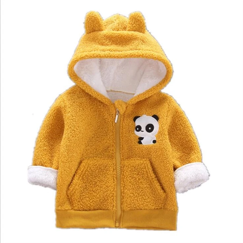 Зимнее хлопковое вельветовое пальто для мальчиков и девочек утепленные детские топы с капюшоном и рисунком панды, теплое Детское пальто с длинными рукавами для маленьких мальчиков и девочек