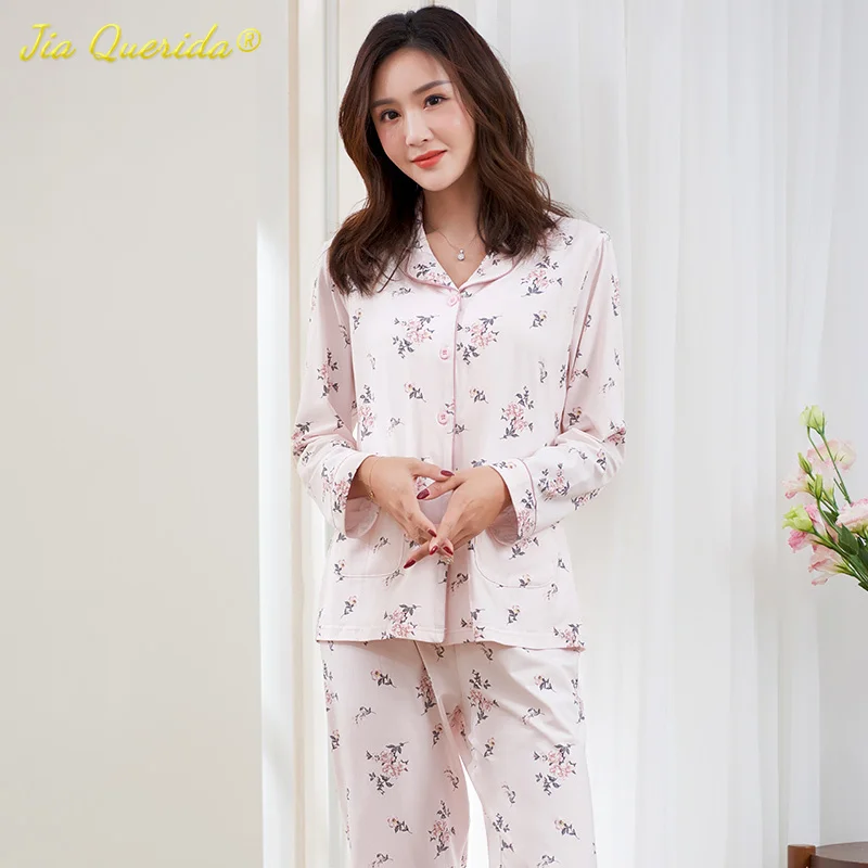 

Elegant Pijama Mujer 100% Pure Cotton Pyjama Women Quality Classic Home Clothes Luxury Floral Printing Skin Friendly Pajamas Set