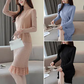 

NEW Autumn winter Korean fashion elegant vest Knitting sweater two-piece dress