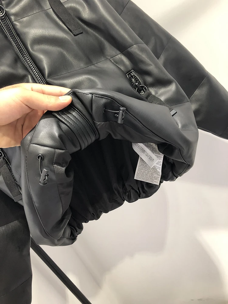 OMIKRON новые модные женские зимние теплые черные парки из искусственной кожи с капюшоном пальто из искусственной кожи женские элегантные хлопковые куртки на молнии для женщин