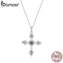 Bamoer, винтажное ожерелье с кулоном в виде креста для женщин, цельное серебро, 925, Ретро стиль, массивное модное ювелирное изделие, BSN067