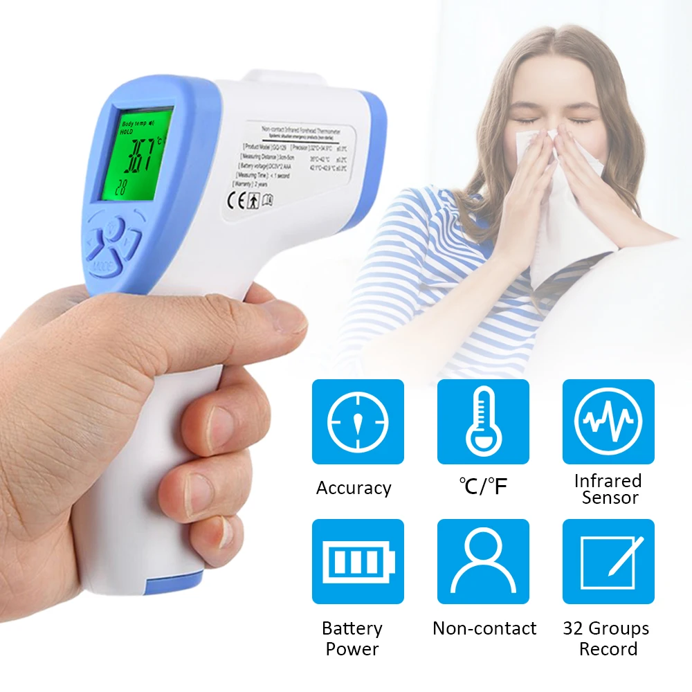 

US STOCK Non-contact IR Infrared Sensor Forehead Body/ Object Thermometer Temperature Measurement LCD Digital Display Handhold