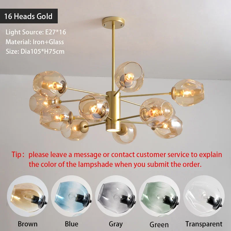 Gold-16 heads Современный Люстра светильник ing led люстры потолочный светильник s скандинавский железный светильник для столовой дома спальни магазин одежды - Цвет абажура: Gold-16 heads