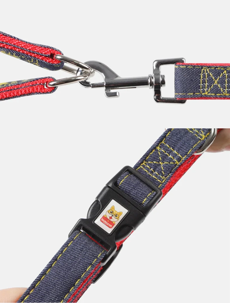 Misspet Jean Denim Leash Harness Dog Collar Pet Adjustable Collar Chain Small Medium Large Dog Outdoor Training Cat Rope Belt