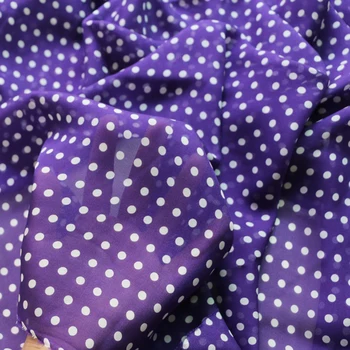 

100cm*135cm Pure Mulberry Silk Chiffon Gauze Fabric Polka Dot Purple