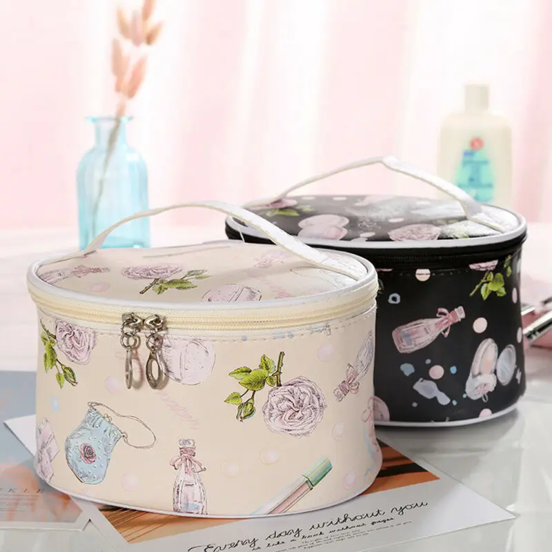 Newest Hot Women Waterproof Makeup Bag Cosmetic Bags Travel Toiletry Wash Case PU Leather Luxury Floral Printed Bags