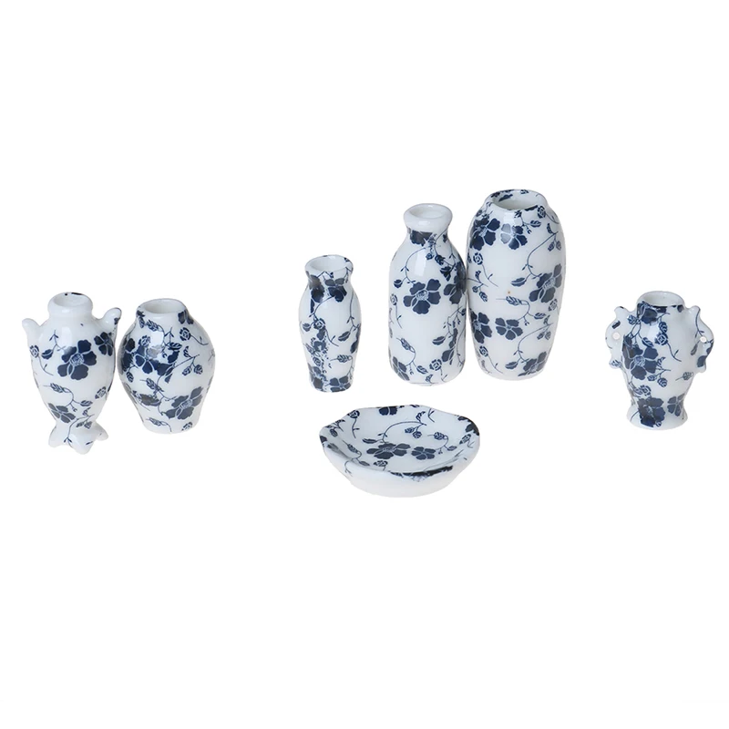 7 шт./компл. кукольный домик мини Керамика украшение для вазы миниатюры для кукольного домика 1:12 аксессуары декоративные миниатюрный фарфор