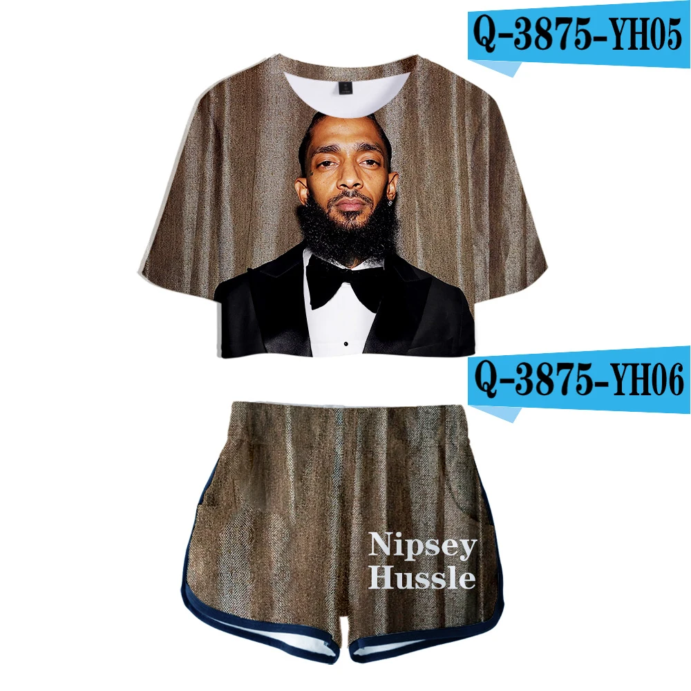Nipsey hussle женские наборы с принтом Горячая Распродажа альбом пупка короткий рукав и короткие штаны с круглым вырезом летний комплект из двух предметов оверсайз - Цвет: I