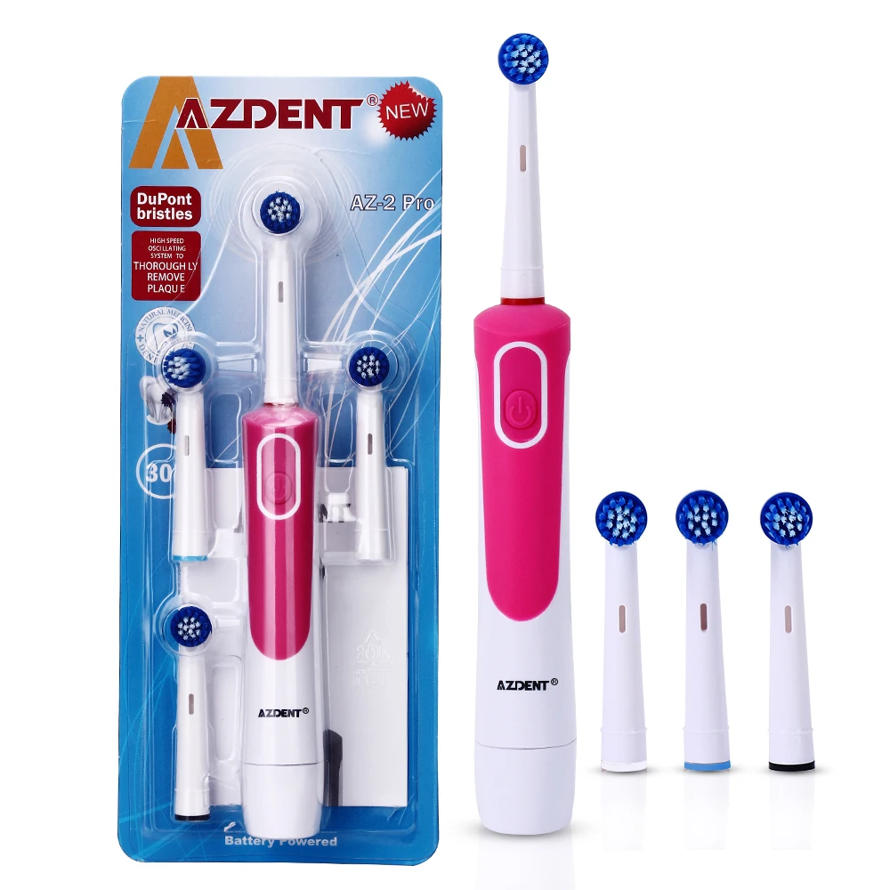AZDENT AZ-2 P вращающаяся электрическая зубная щетка 4 сменные головки сухая батарея зубная щетка гигиена полости рта чистка зубов
