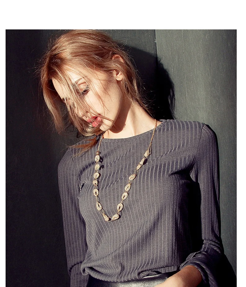 Zircon Sparkling Long Necklace Sweater Chain Fashion Metal Chain Crystal Flower Pendant Necklaces Adjusted