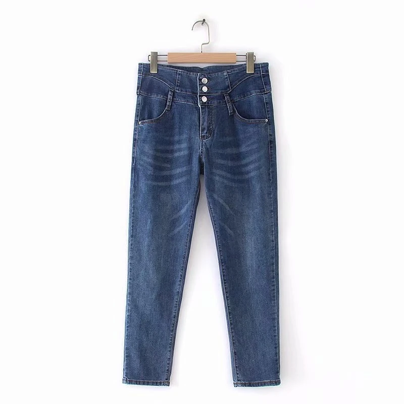 Women High Waist Jeans Blue Casual Pencil Denim Jeans Pants Plus Size ...
