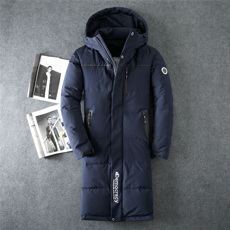 

Brand IN-YESON Men's long down jacket windproof waterproof winter jacket men warm fashion hooded long coat white duck down coats