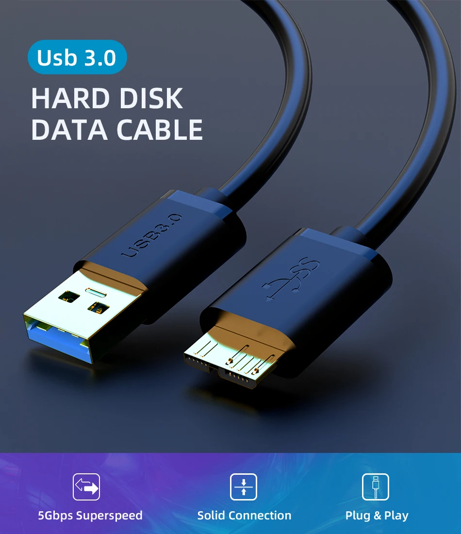 0,5 m/1 m позолоченный USB 3,0 type A к Micro B кабель для внешнего жесткого диска HDD samsung S5 Note3 USB HDD кабель для быстрой передачи данных