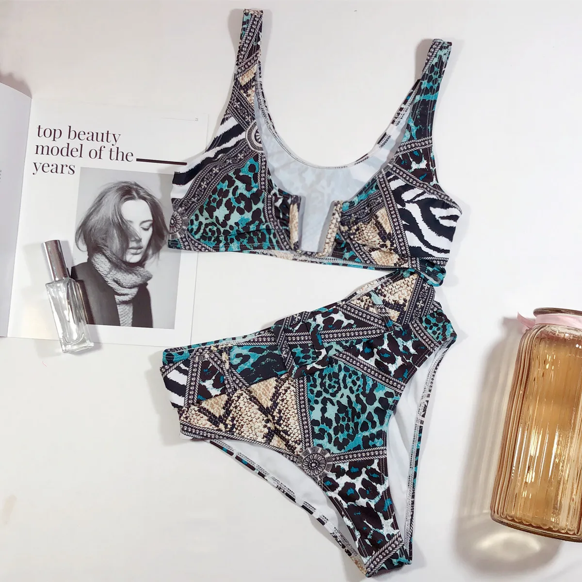 

Swimming Suit for Women Bikini U-neck Snake Print Swimsuit Brazilian Bikini Plus Size Bathing Suits 2020 Leopard High Waist