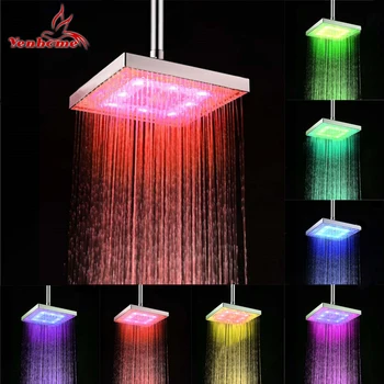 

LED Light Temperature Control Bathroom Shower Head Overhead High Pressure Romantic Rain Sprinklers Rainfall Water Saving Sprayer