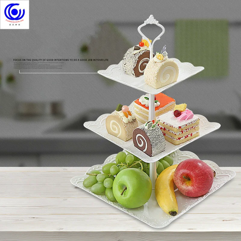 European three-story two-story fruit plate dry tray afternoon tea dessert trays baking table multi-story cake rack cafe tables | Дом и сад