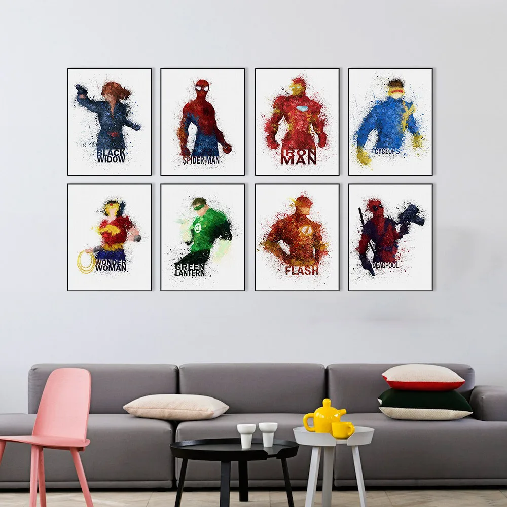 

Marvel Comics Movie Poster Batman Superman Iron Man Spiderman Wall Art Canvas Home Decor Child Boy Green Giant