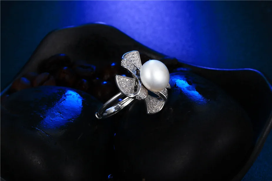 Rotatable Windmill Genuine Natural Pearl Ring, 925 Sterling Silver Rings for Women Wedding Ring Wedding Rings Silver 925 Jewelry