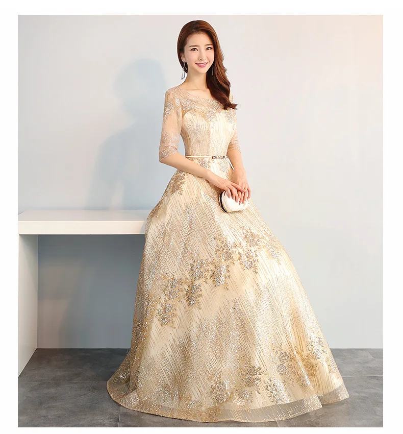 

Gold 2019 New Style Late Formal Dress Long Slim Fit Banquet Evening Dress Annual General Meeting Costume Women's Host Formal Dre