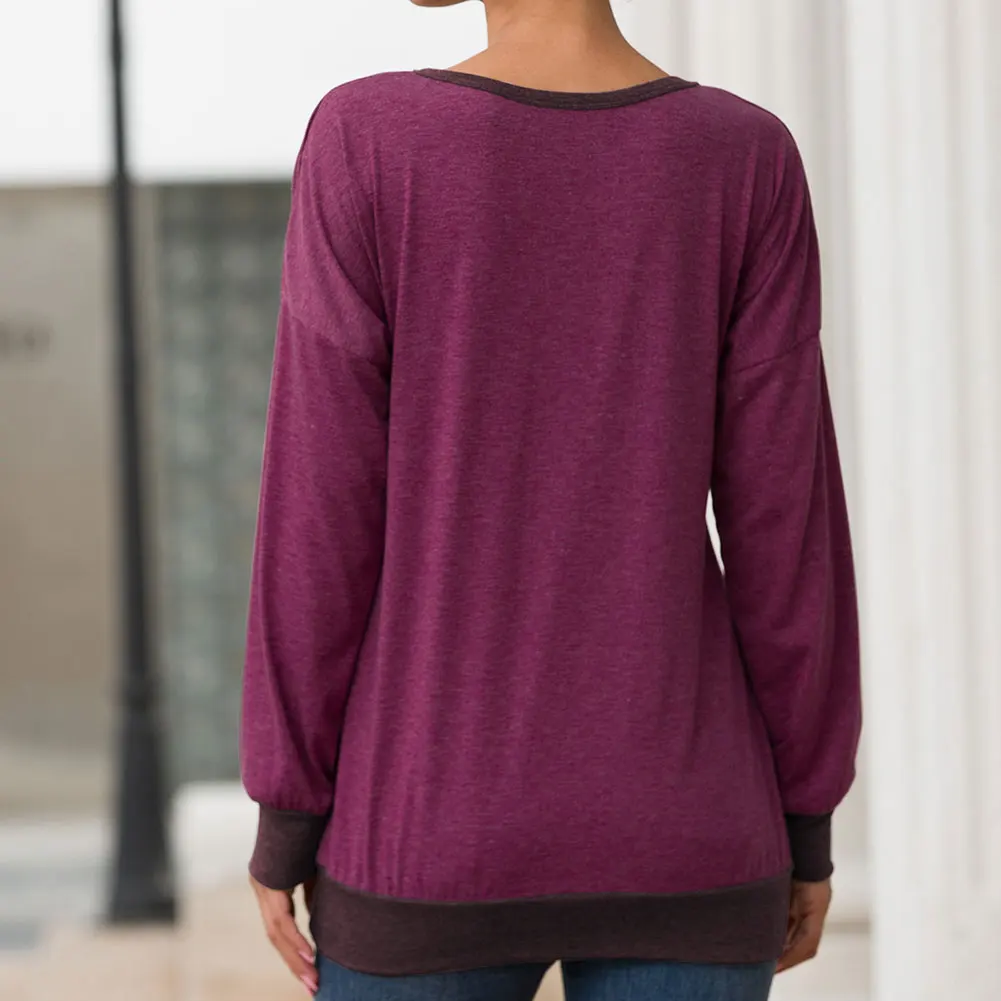 Женская контрастная Футболка, Повседневная футболка с круглым вырезом и длинным рукавом, повседневные топы NYZ Shop