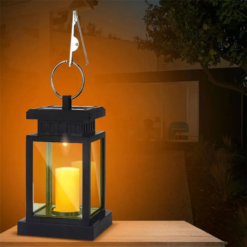Solar Hanging Lantern Candle Lights Outdoor Candle Effect Light with Hooks for Garden Patio Lawn Deck Umbrella Tent Tree Yard  (2)