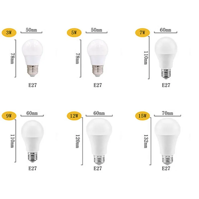 Светодиодная лампа E27 3 Вт 5 7 9 12 15 SMD 2835 светодиодсветильник с реальной мощностью 220