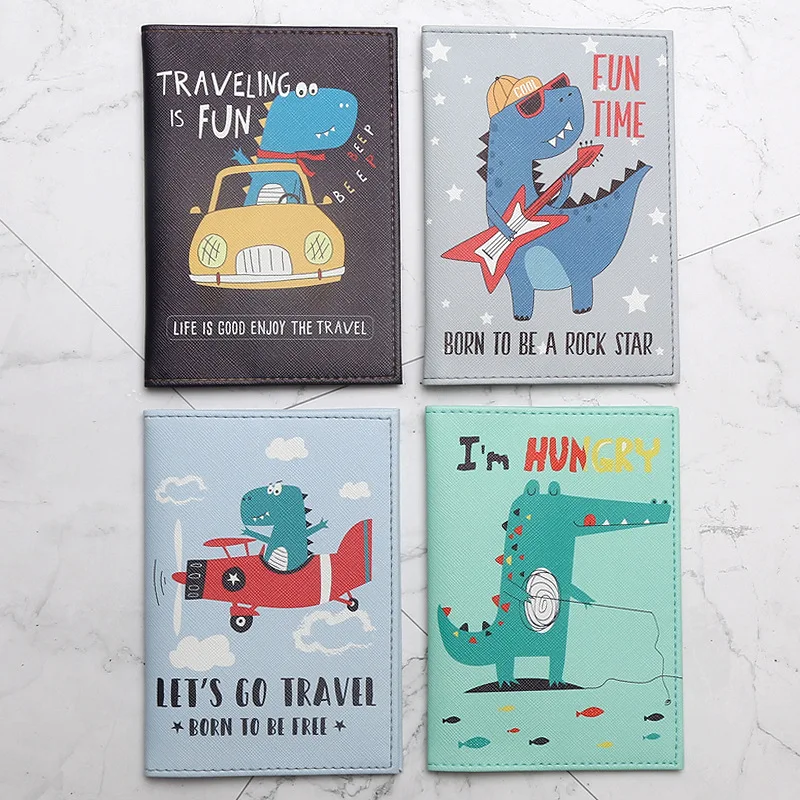 

Cartoon dinosaur pattern passport holder travel storage supplies passport document protector