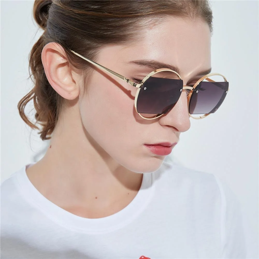 unique sunglasses Stylish round gradient color hollow lenses Ladies fashion sunglasses