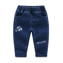 Новые осенние товары, детские джинсы, повседневные штаны для малышей, брюки с вышитыми буквами для мальчиков