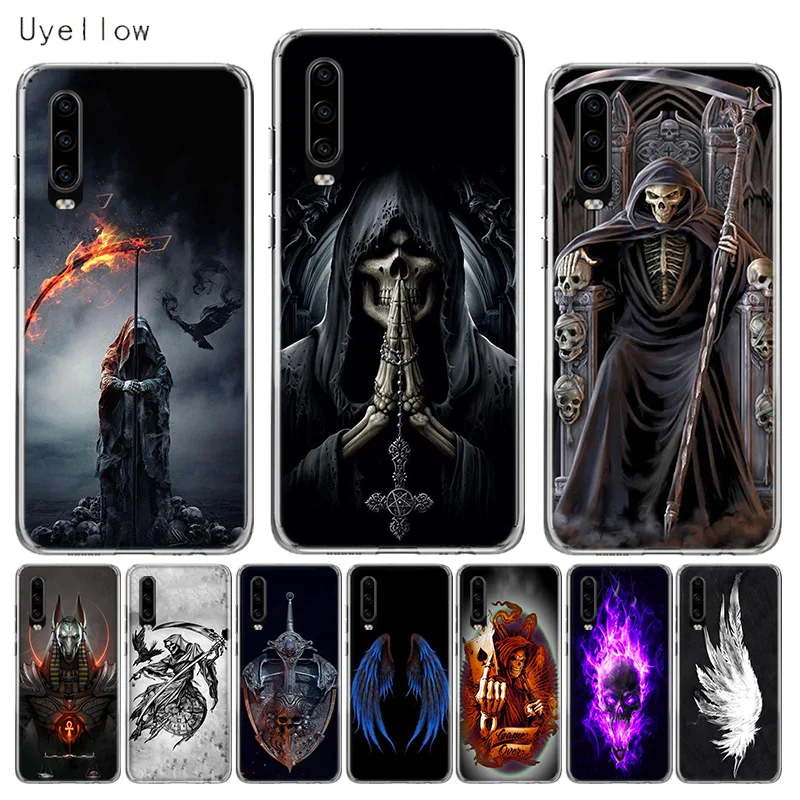 

Uyellow Silicone Phone Case For Huawei P10 P20 P30 Lite Pro Hawei Mate 10 20 lite Hawei P Smart Plus 2019 Grim Reaper Skull