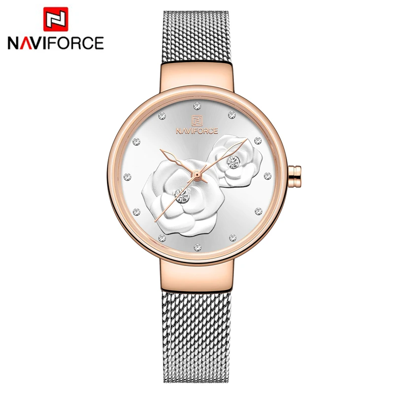 NAVIFORCE женские часы Топ люксовый бренд Дамская мода нержавеющая сталь Кварцевые часы Женские Простые повседневные деловые наручные часы - Цвет: RG W