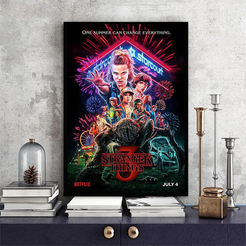 

Vintage Poster New TV Stranger Things 3 Retro Silk Cloth Posters and Prints Picture For Home/Room/Bar Decor Painting Wall Art