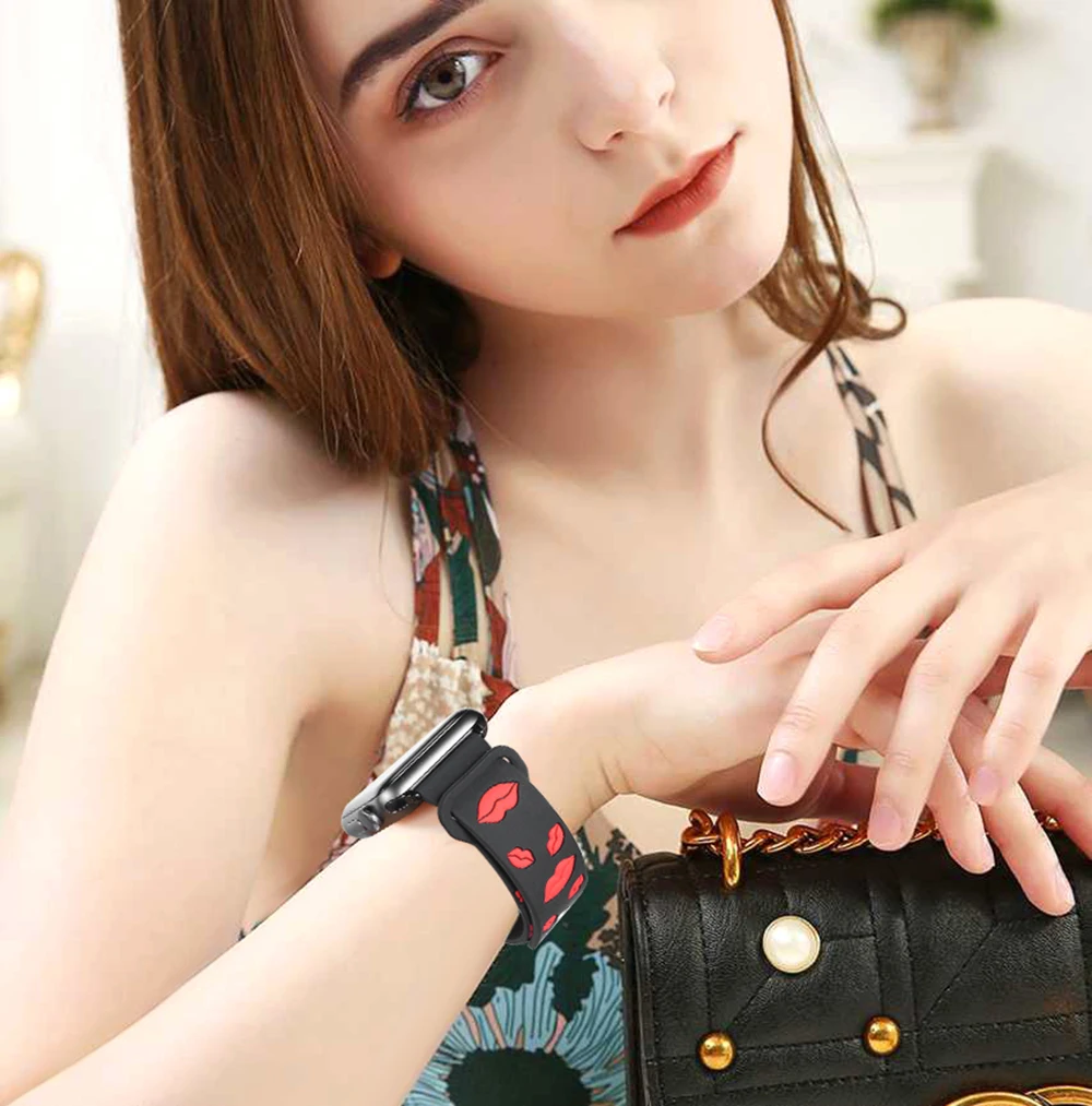 UEBN силиконовый ремешок для Apple Watch 4 44 мм 40 мм ремешок для Apple watch series 4 3 2 кролик мультфильм Микки Ремешок Браслет