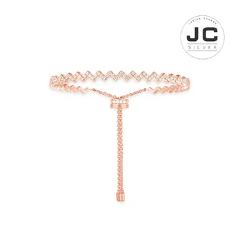 

New Fashion Charms Tibetan silver Original Engraving,Pink Adjustable Up And Down Bracelet Women Mono Zircon Glamour Jewelry Gift