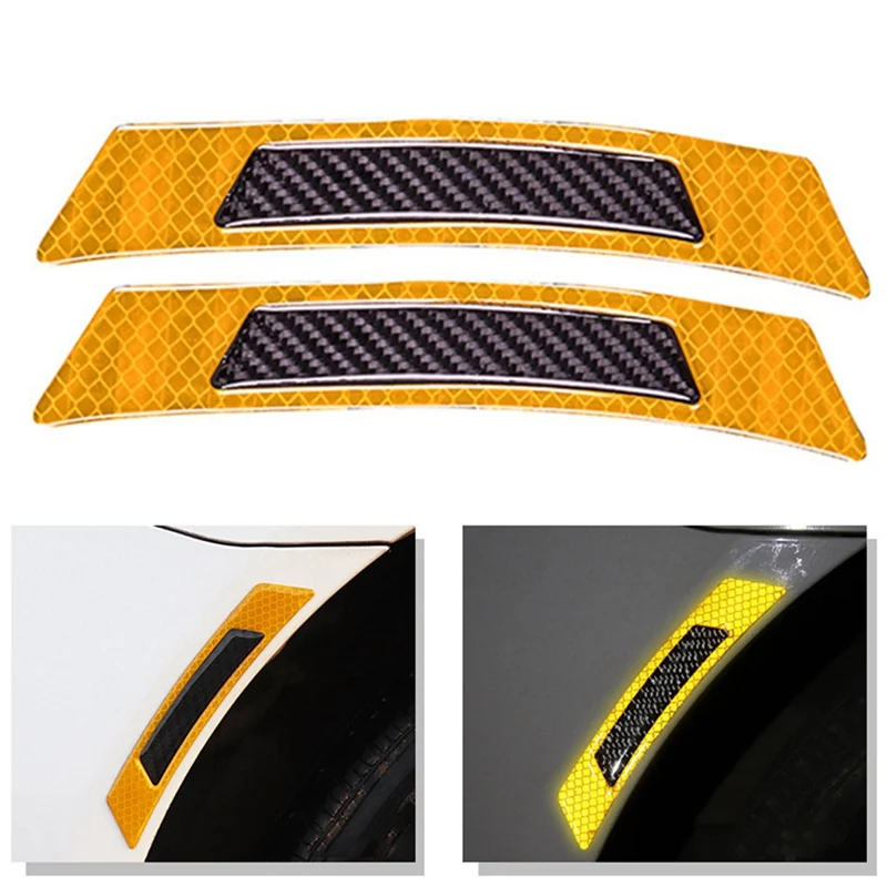 

2Pcs/Set Car Wheel Eyebrow Door Safety Reflective Warning Strip Tape Carbon Fiber Reflective Strips Reflector Stickers Decals
