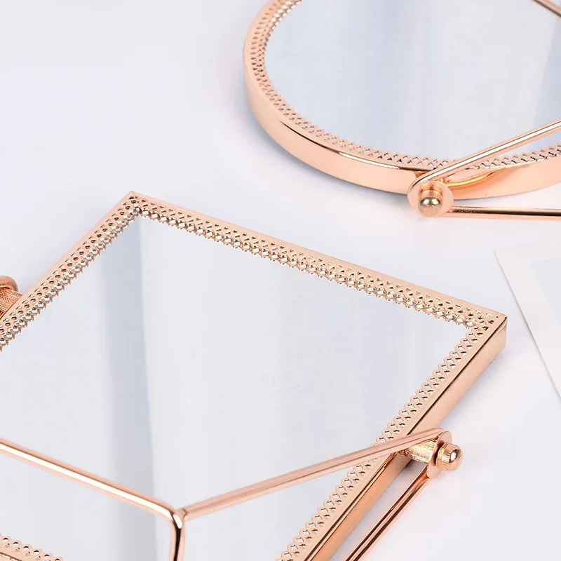 HD Gold Edge Bracket зеркало для макияжа, вращающееся на 360 градусов, портативное простое настольное косметическое зеркало, металлическое косметическое зеркало, инструмент для макияжа