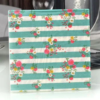 

33 X33cm- 80pcs Factory Sale Green Floral Napkin Printing the Hotel Reception Paper can dian zhi Catering Paper