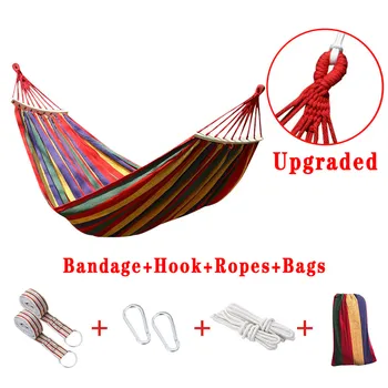 

Portable Canvas Hammock Travelling Outdoor Picnic Wooden Swing Chair Camping Hanging Bed Garden Furniture with Backpack 200X80CM